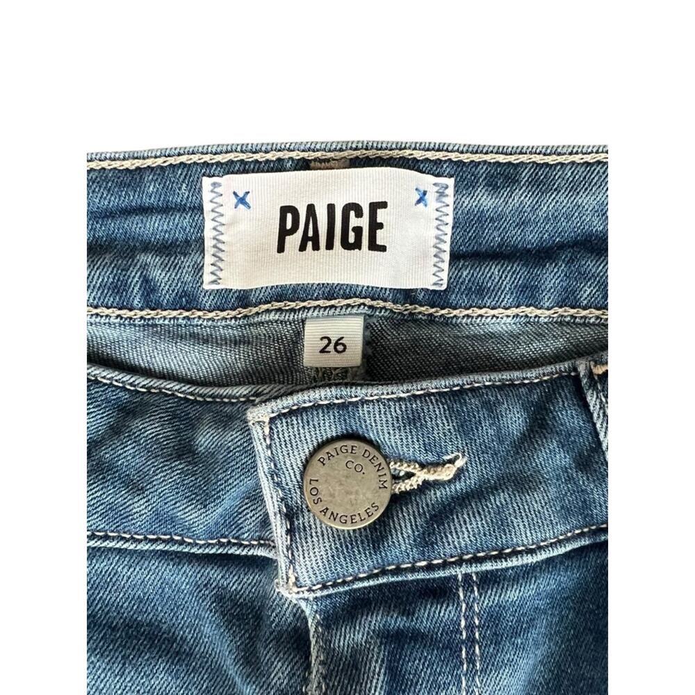 Paige Women’s Rory Crop Flare Jeans In Sylmar Blue Wash Raw Hem High Rise Sz 26 - Picture 4 of 12